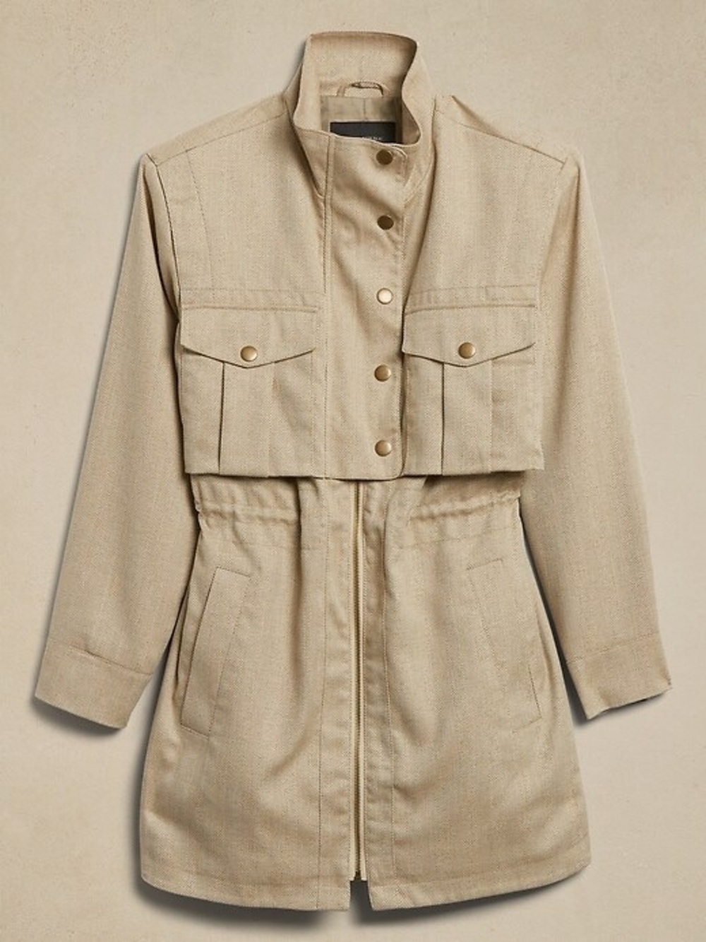 Banana Republic Light Beige Herringbone Utility Jacket with Draw Waist